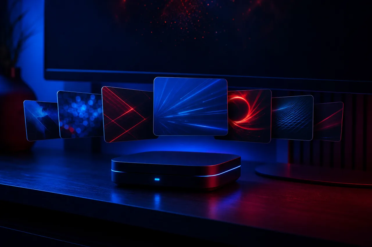 Android TV box connected to a router with an Ethernet cable