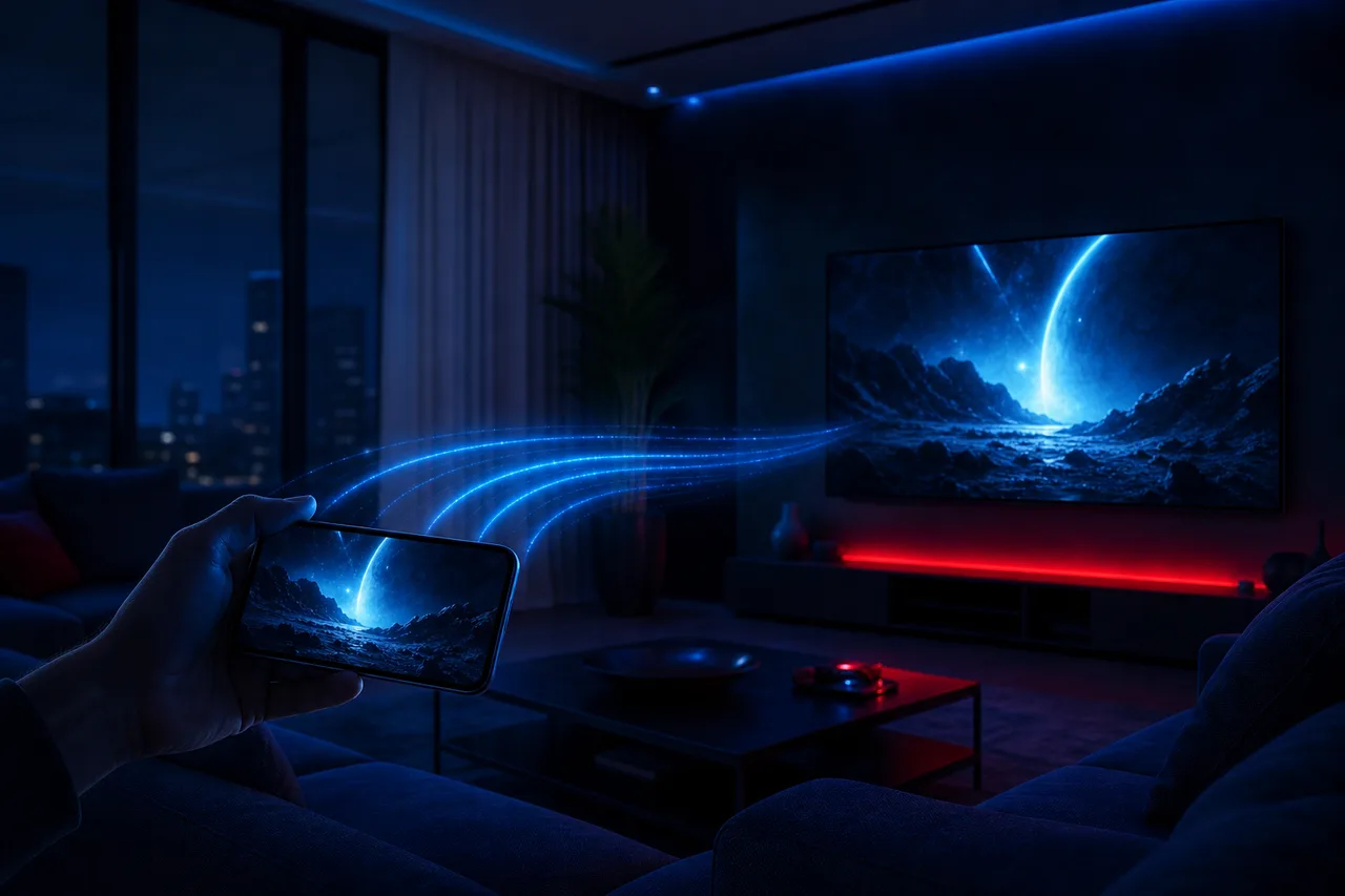 Living room TV with a set-top box beside a streaming stick and remote
