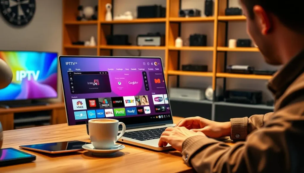 Remote control in hand in front of a TV showing a player's login screen